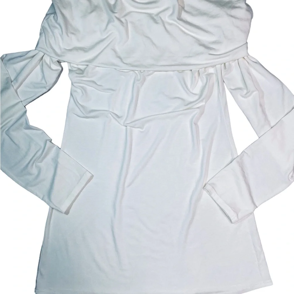 Julian Chang - Off-The-Shoulder Long Sleeve Tunic Top Size L in Winter White - Picture 12 of 15